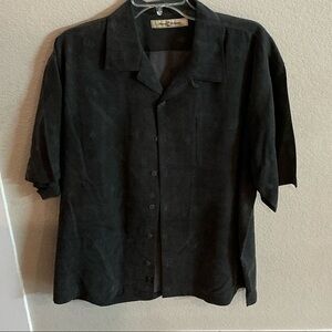 Vintage Tommy Bahama Men's Silk Black Button-Down Shirt- Size Large